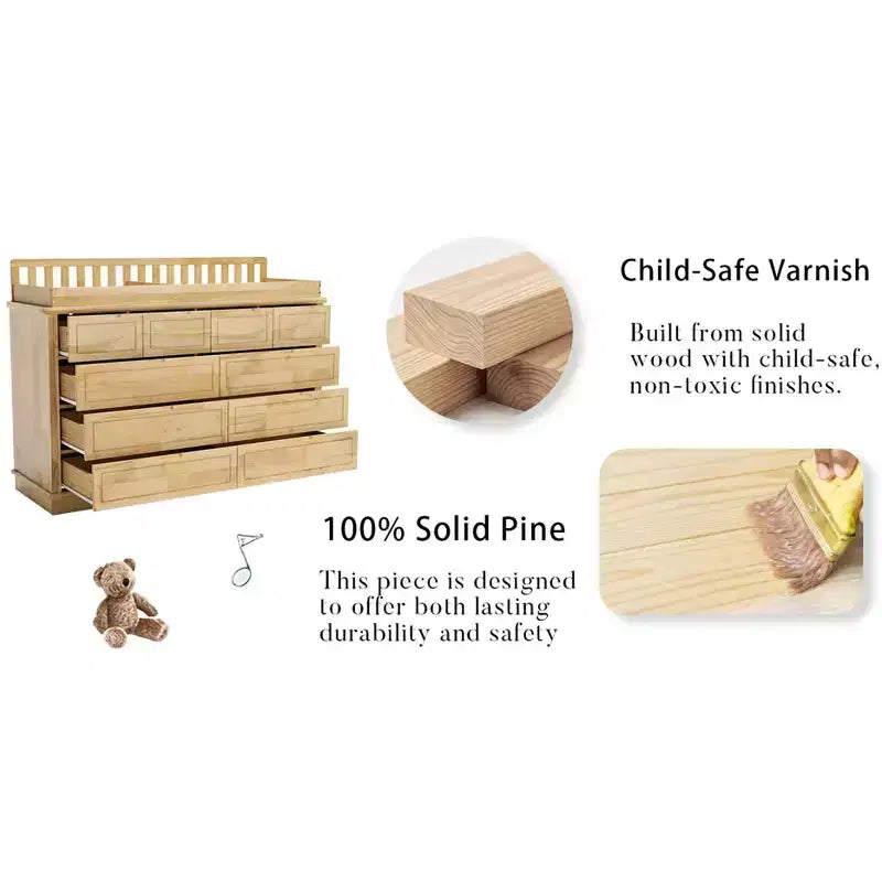 Homsee Solid Pine Wood Diaper Changing Table & Dresser: Removable Station,Drawer Storage, All-in-One Nursery Essential for Parents