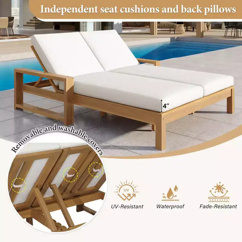 Polibi Double Outdoor Lounge Chair with 5-Position Adjustable Backrest