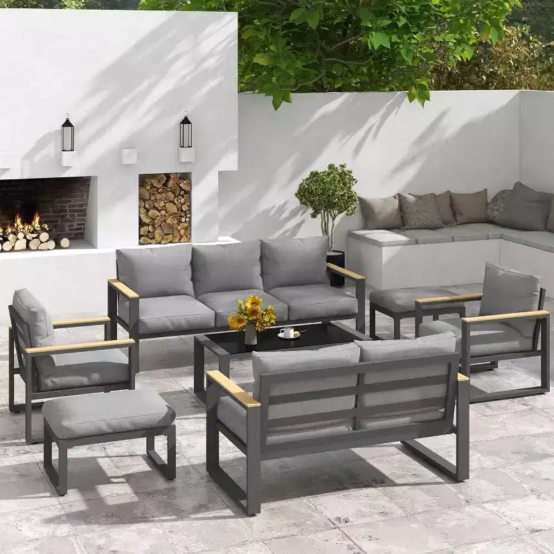 Heynemo Aluminum Outdoor Armchair, 2 Pieces All-Weather Metal Patio Single Sofa, Patio Conversation Set for Porch Backyard Garden
