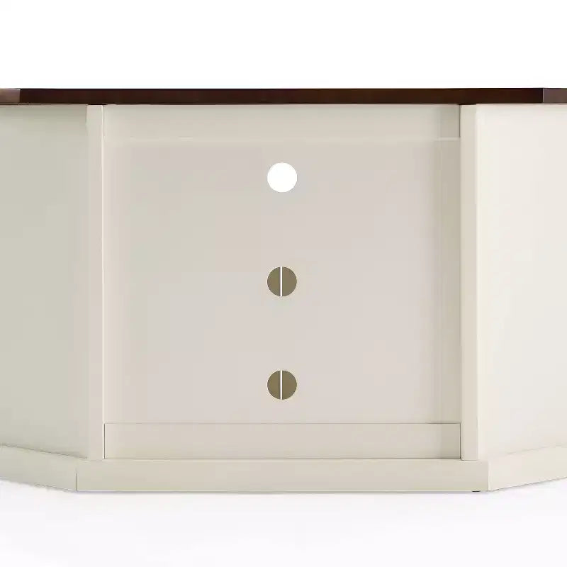 White Corner TV Stand for TVs up to 65, Beveled Glass Doors, 1-Person Assembly