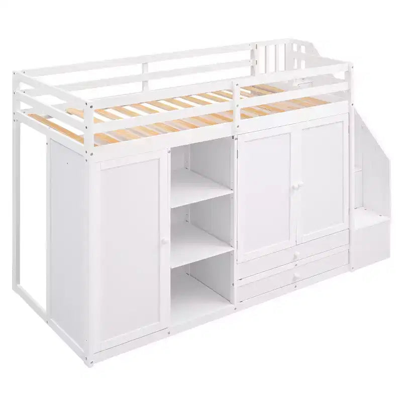 93.3 Functional Loft Bed with Wardrobes, Shelves, Drawers and Storage Ladder