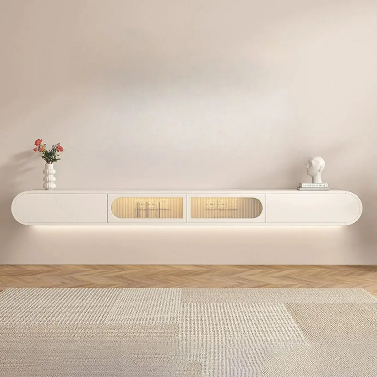 White Wooden Floating TV Stand with Storage for Living Room