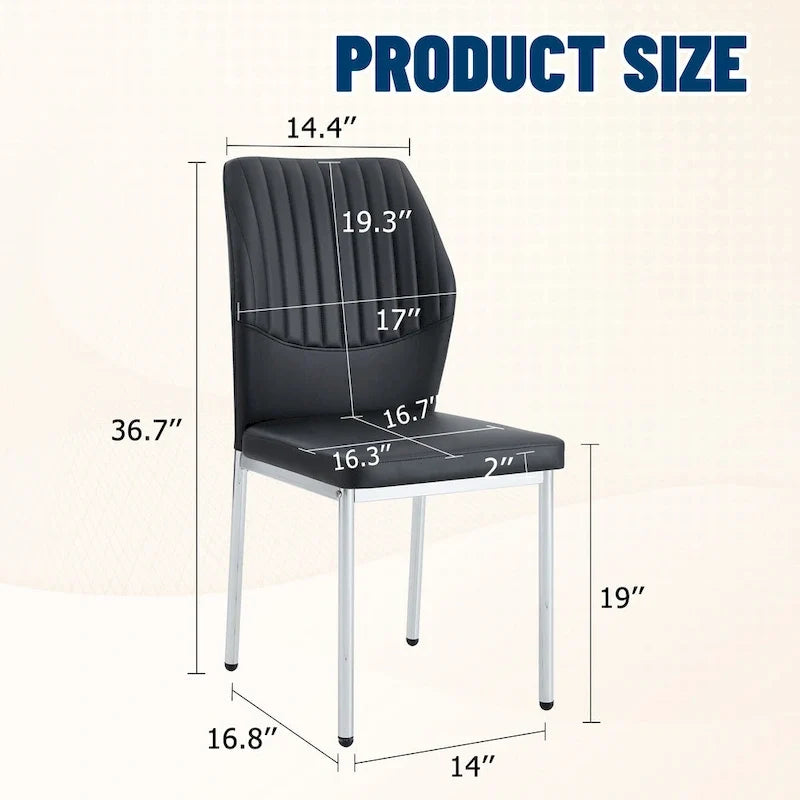 Luxury Simple Chair Set of 6 PU High Resilience Dining Chair with Metal Silver Leg Kitchen Armless Side Chair