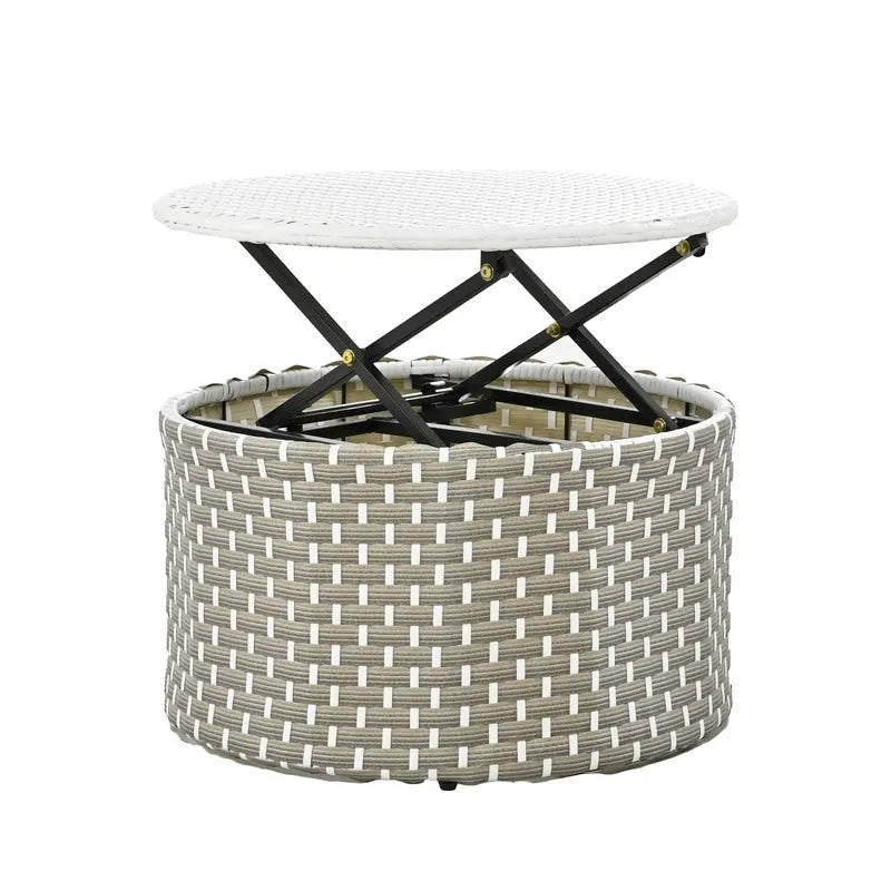 Round Outdoor Daybed Two-Tone Weave Sunbed with Retractable Canopy