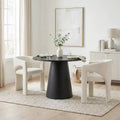 Small Dining Table Set for 2, Beige Upholstered Chairs, Round Pedestal Dining Table, Compact Modern Kitchen Furniture-Panipeachy