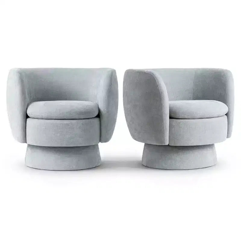 Set of 2 Modern Swivel Barrel Chair with Upholstered Fabric, 360 Rotating Accent Lounge Chair for Living Room, Bedroom-Panipeachy