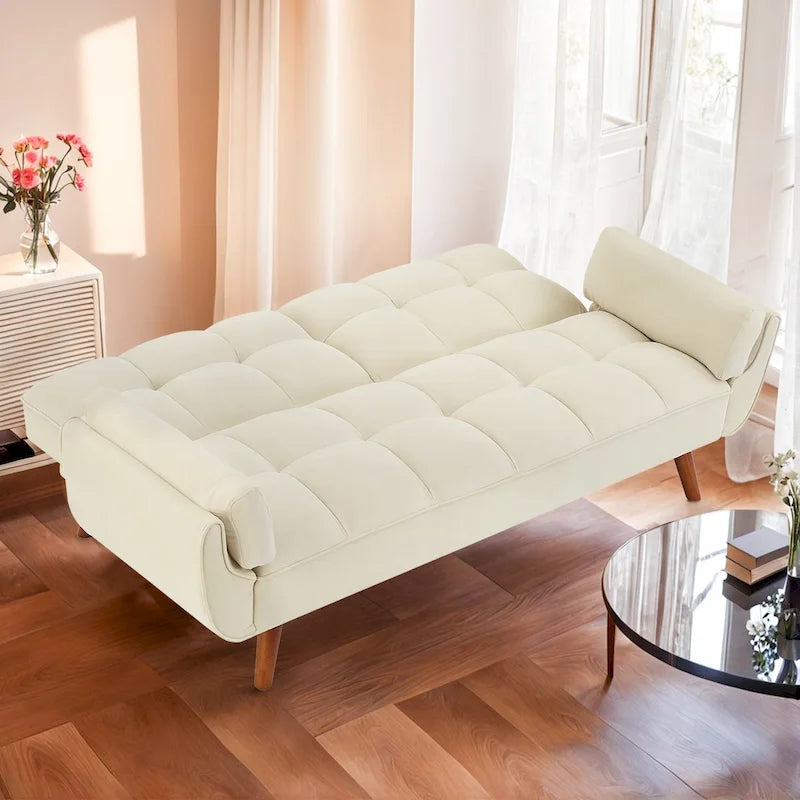 75.39 INCH Futon Sofa Bed, Convertible Folding Futon Couch Recliner Lounge For Living Room With 2 Pillow/Armrest