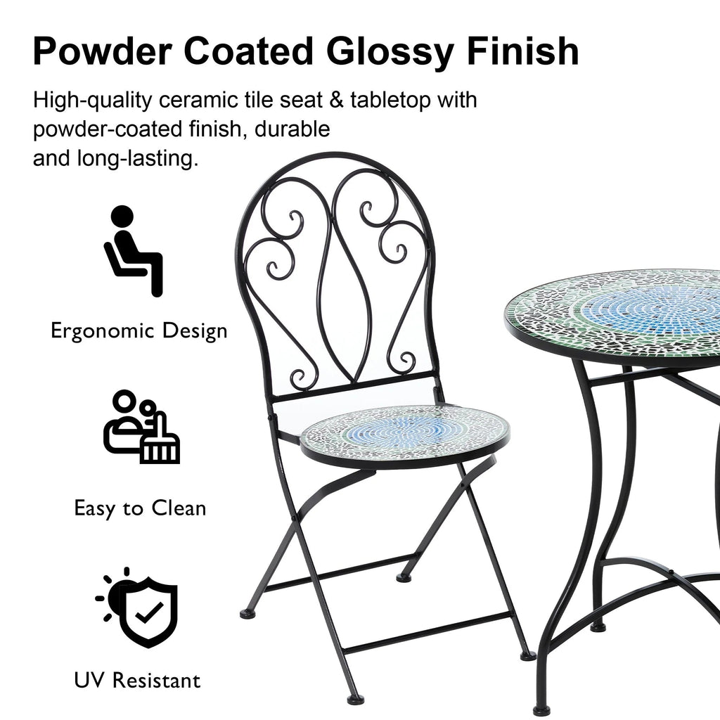 Glitzhome Outdoor Metal Folding Bistro Set 3PCS Patio Table Chairs