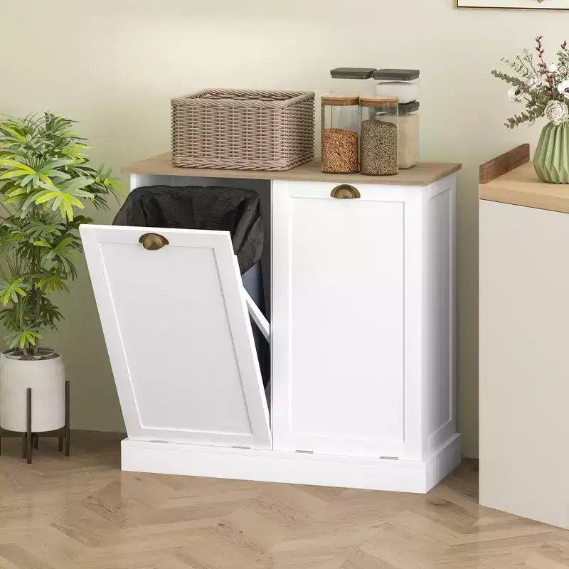HOMCOM Dual Tilt-Out Laundry Hamper Cabinet with 2 Removable Baskets, Modern Bathroom Storage Cabinet with Shaker Doors and Handles, White
