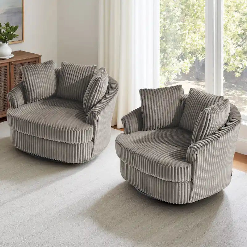 DREAMSIDEA 2 Set Recessed Arm Slipcovered Swivel Barrel Chair