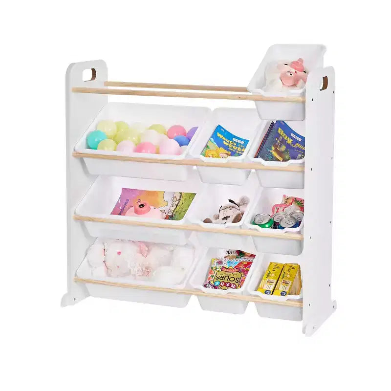 VECELO Kids Bookshelf Toy Storage with 12 Bins, Wooden Toy Rack for Toddlers, Large-Capacity Playroom Storage for Books or Toys