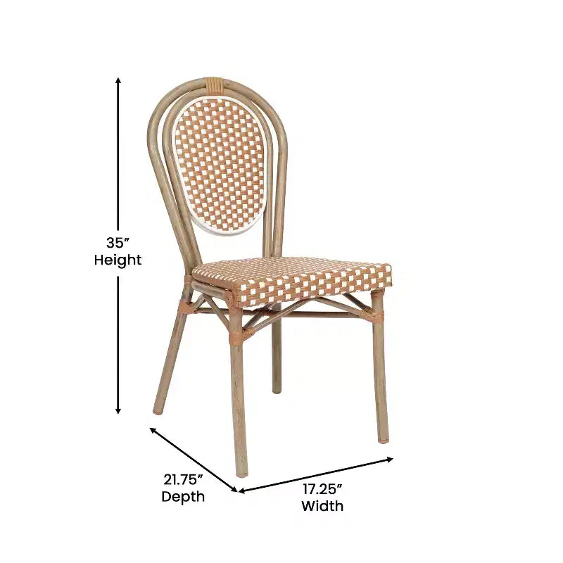 Flash Furniture Lourdes Indoor/Outdoor Commercial Thonet Bistro Stacking Chair, PE Rattan and Aluminum Frame