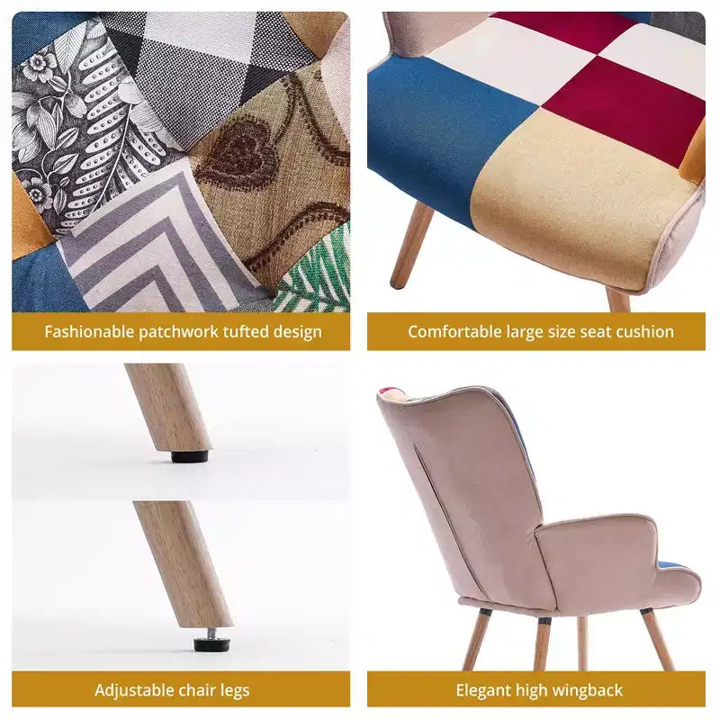 Peace Nest Upholstered Wingback Accent Chair & Rocking Chair with Rubberwood Legs & Rockers