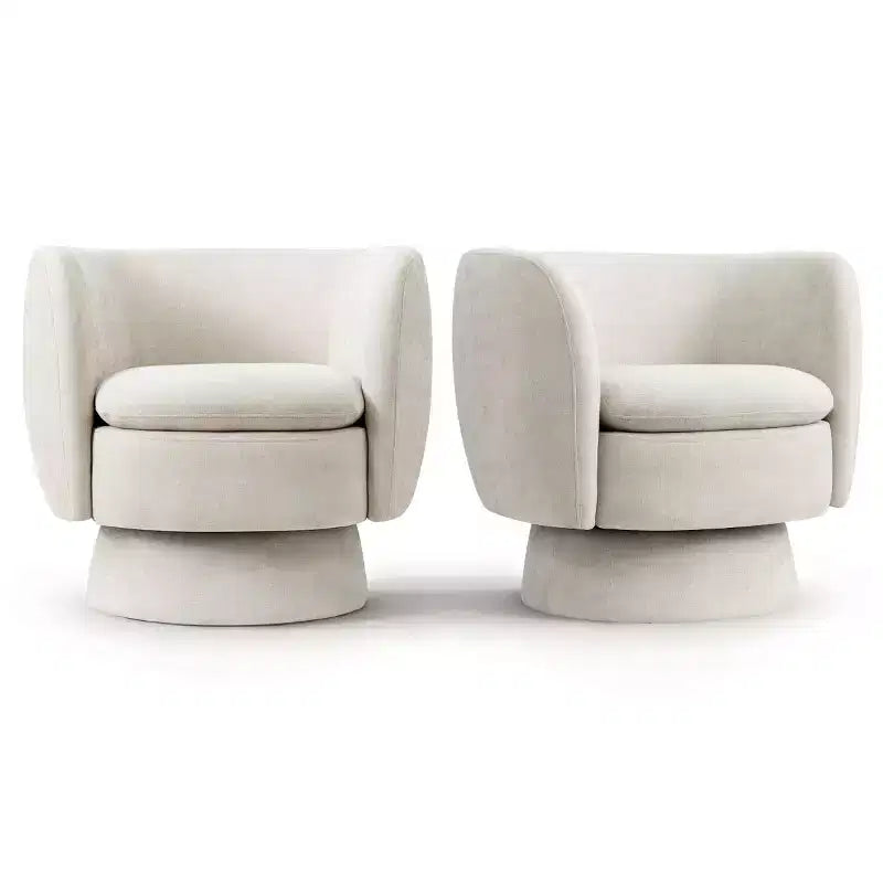 Set of 2 Modern Swivel Barrel Chair with Upholstered Fabric, 360 Rotating Accent Lounge Chair for Living Room, Bedroom-Panipeachy