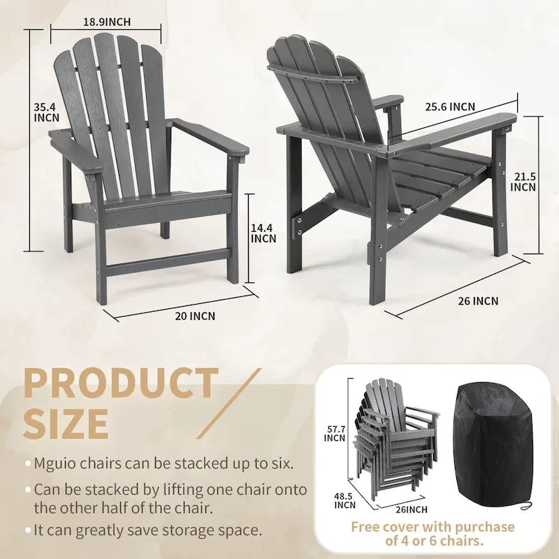 Vrakae 6 Pcs Patio HDPE All-Weather Stacking Adirondack Chair