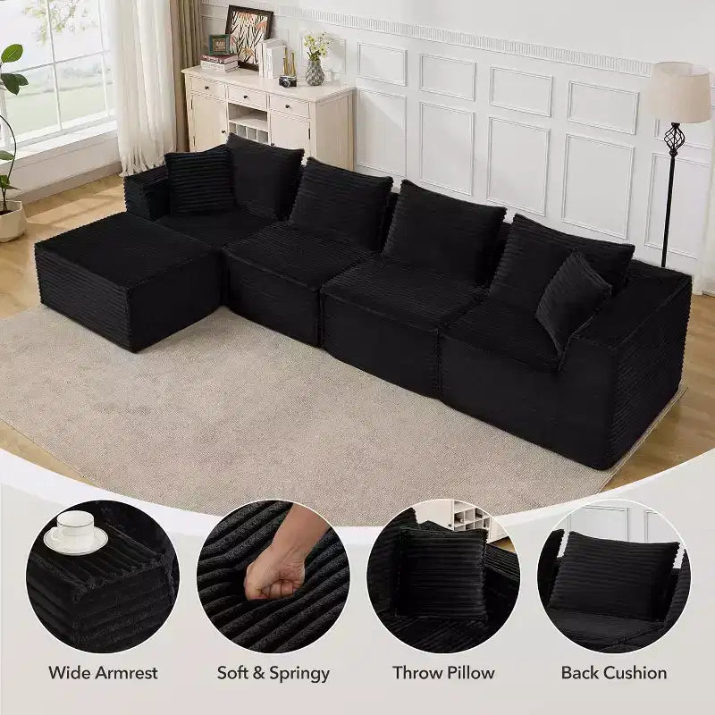 107/ 137 Modular Sectional Cloud Couch,Deep Seat Boneless Couch,Convertible Comfy Floor Sofas with Ottomans and Memory Foam