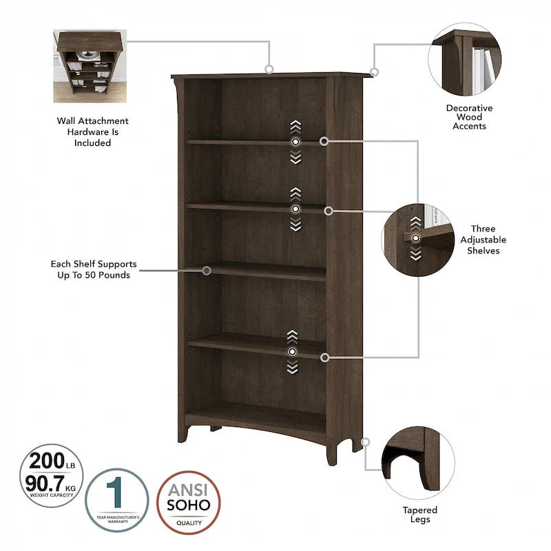 Salinas Tall 5-shelf Bookcase (Set of 2) by Bush Furniture
