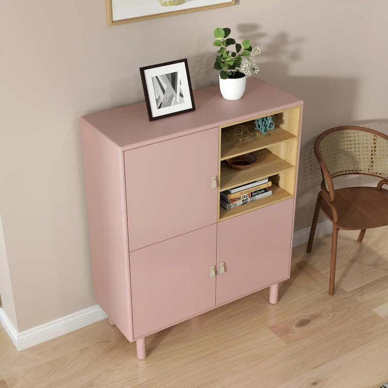 Multifunctional Storage cabinet with door, modern sideboard cabinet, wooden storage cabinet, leather handle drawer cabinet