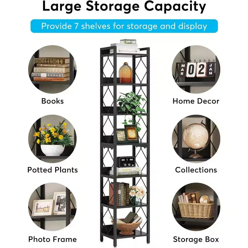 Tribesigns 78.7 Narrow Bookshelf, 7-Tier Freestanding Book Display Rack Case