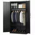 72in Heavy Duty Steel Wardrobe Cabinet with Lock, Metal Garage Storage Cabinets, Metal Cabinet Storage for Home, Bedroom, Office, Closet