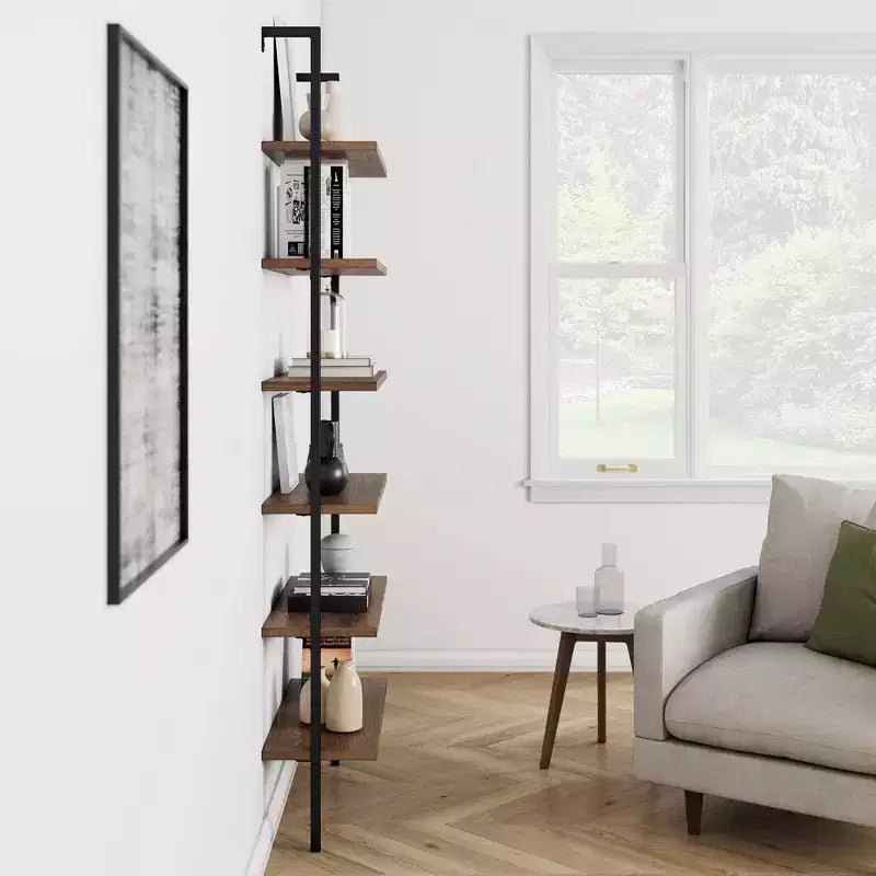 85 Theo 6 Tier Wood Wall Mount Ladder Bookshelf - Nathan James