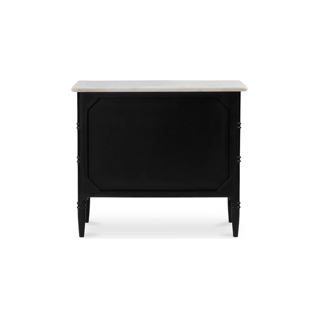 Provence-Inspired Mango Wood & Marble Top Nightstand with Brass Handles & Dual Drawers for Bedroom