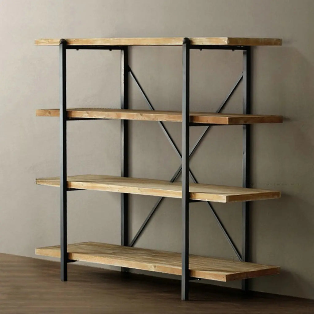 Industrial Wooden Metal Wall Bookshelf 4-Tier