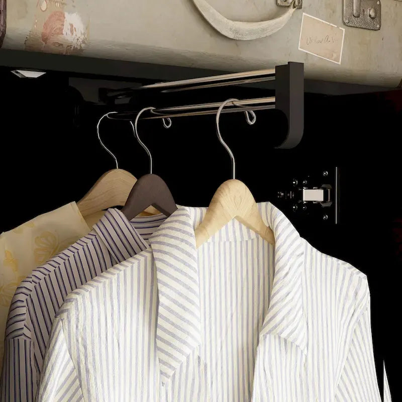 Wardrobe Clo Armoire wi/Mirror & Scalable Hanging Rod Space Saving