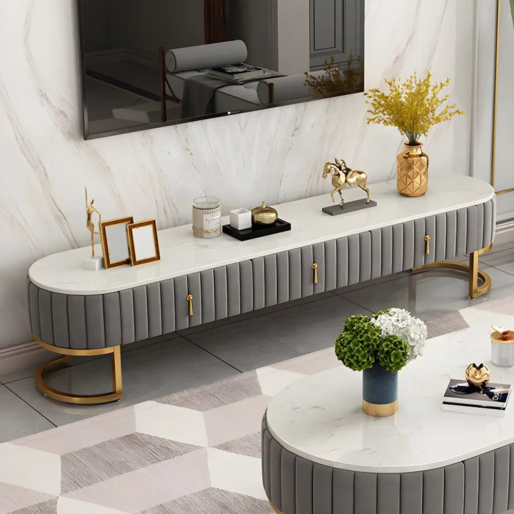79 Glam Grey Marble Storage TV Stand with Legs