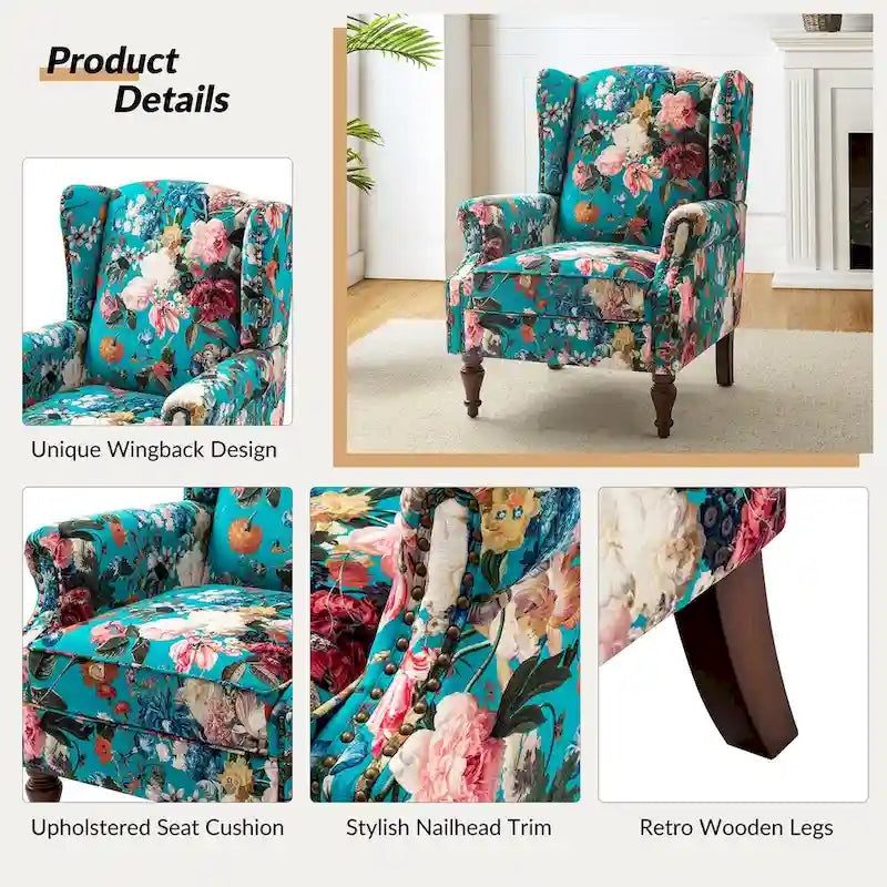Gott Traditional Wingback Armchair with Solid Wood Legs by HULALA HOME