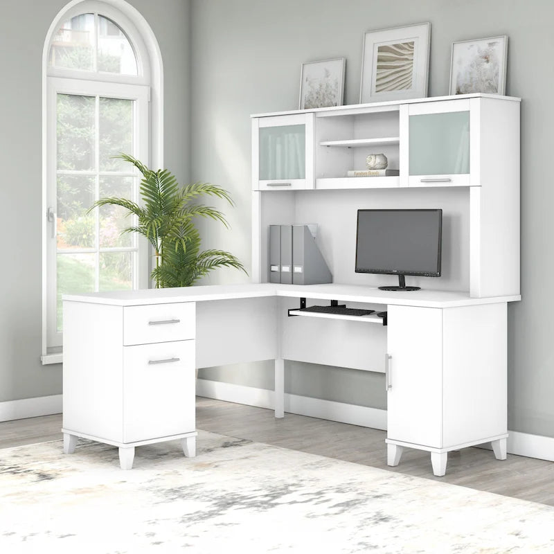 Bush Furniture Somerset 60W L Shaped Desk with Storage Hutch