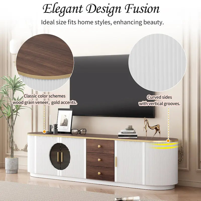 70.8 Modern Minimalist TV Stand for TVs up to 80 Inches, Entertainment Center with 3 Drawers and 1 Shelf Metal Handles