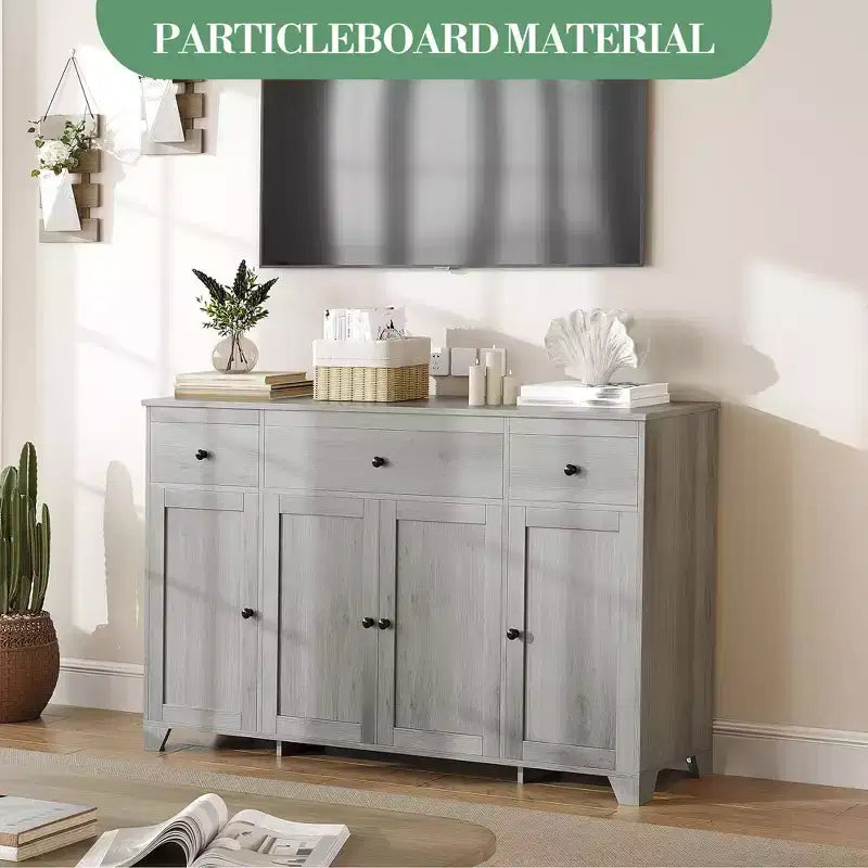 55 Sideboard Buffet Cabinet with 3 Drawers & 4 Doors, Adjustable Shelf Kitchen Storage Console for Dining Room Living Room