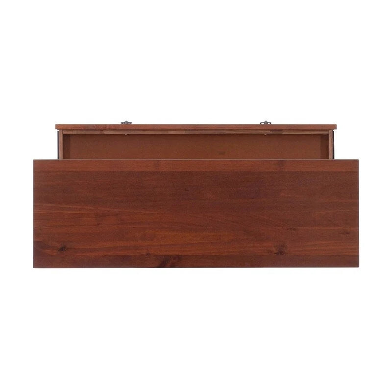 Antique Tobacco Brown Wood Console Table with Drawer and Open Shelf