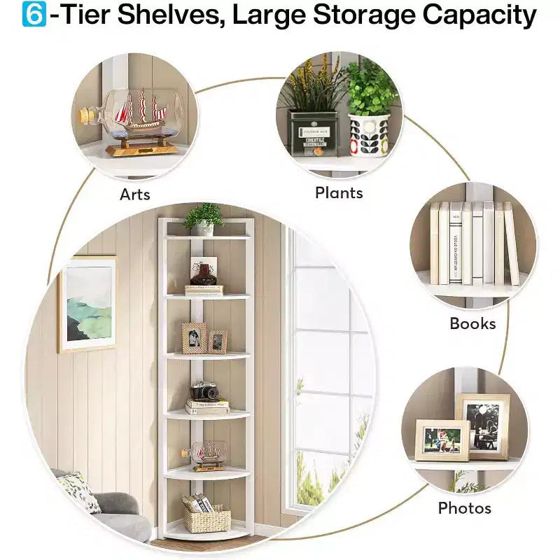 Tribesigns 6-Tier Corner Bookshelf, 70.86 Tall Book Shelving Unit Storage Rack