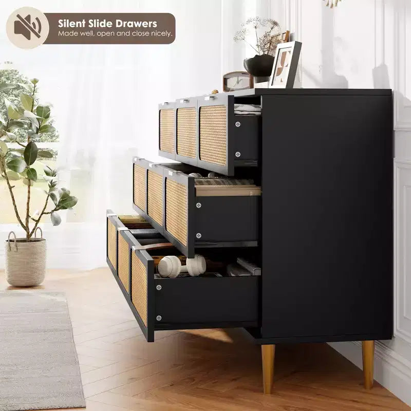 Rattan chest of drawers for the bedroom, large-capacity drawer cabinets for the wardrobe, suitable for the living room, hallway, and childrens room.