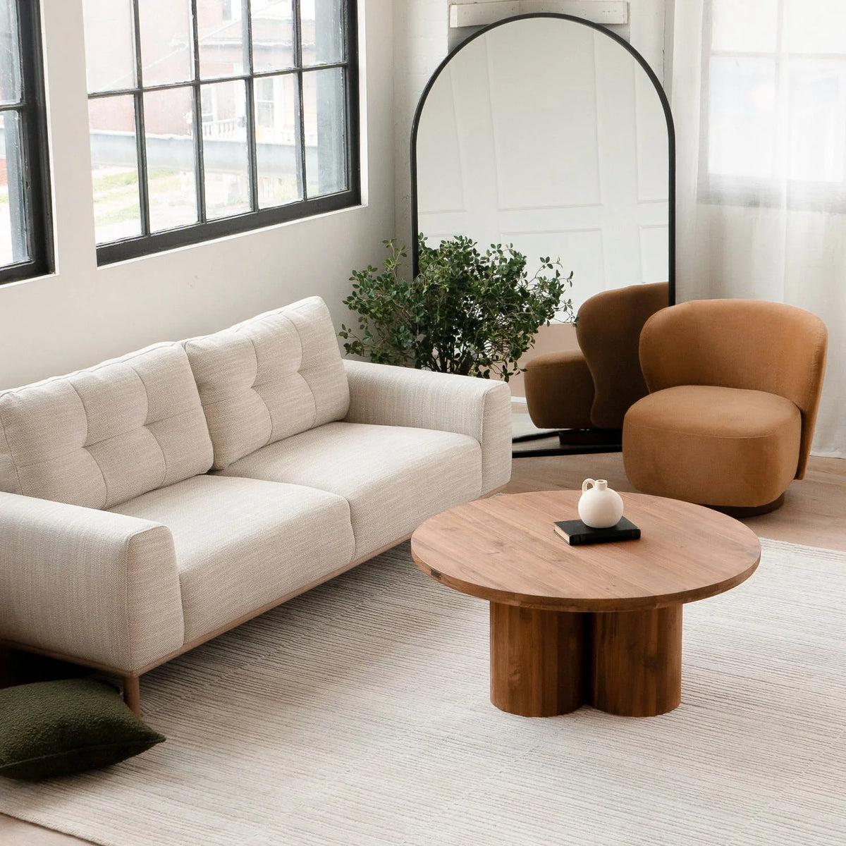 Modern Teak Coffee Table with Round - Living Room | 39