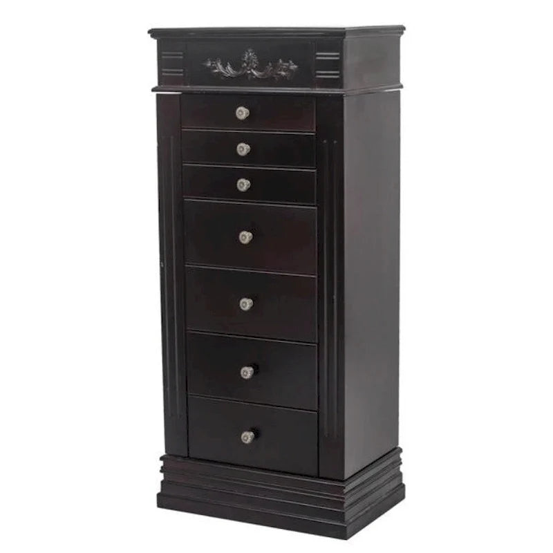 Stylish Jewelry Armoire with Mirror and Necklace Hooks - 18.5 x 12 x 42