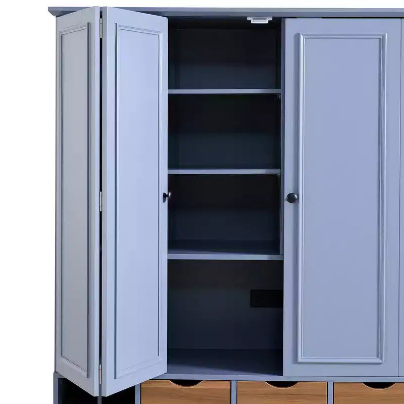 Whisen 71 Tall Freestanding Kitchen Pantry, Large Dining Storage Cabinet Cupboard Sideboards With 4 Foldable Doors, Shelves, Wine Racks