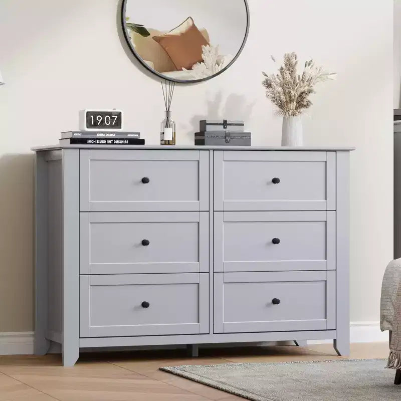6 Drawer Dresser for Bedroom, Large Dresser with Deep Drawers & Metal Knobs, Modern Wooden Chests of Drawers for Entryway, Hallway
