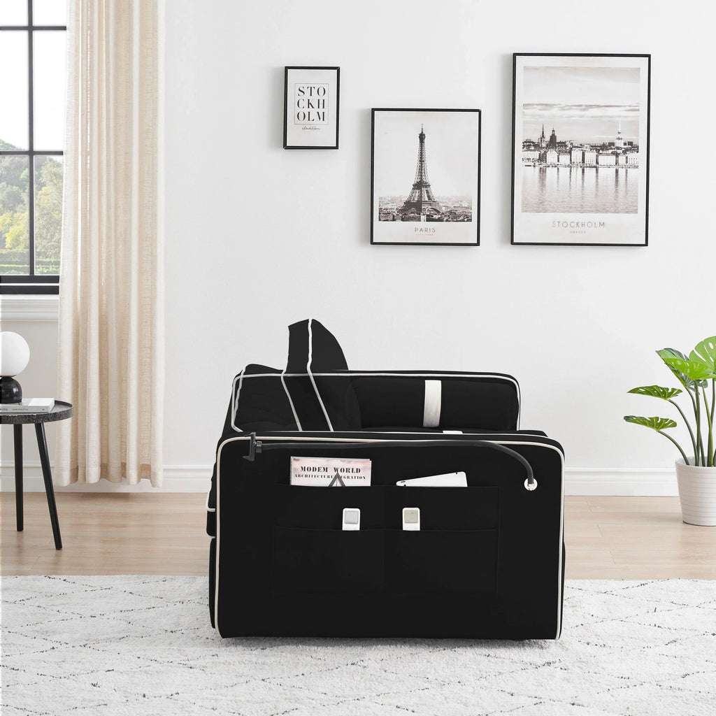 Velvet Convertible 55 2-Seater Sleeper Sofa with Pull-Out Bed, Adjustable Recline, Side Pockets, and Phone Holder