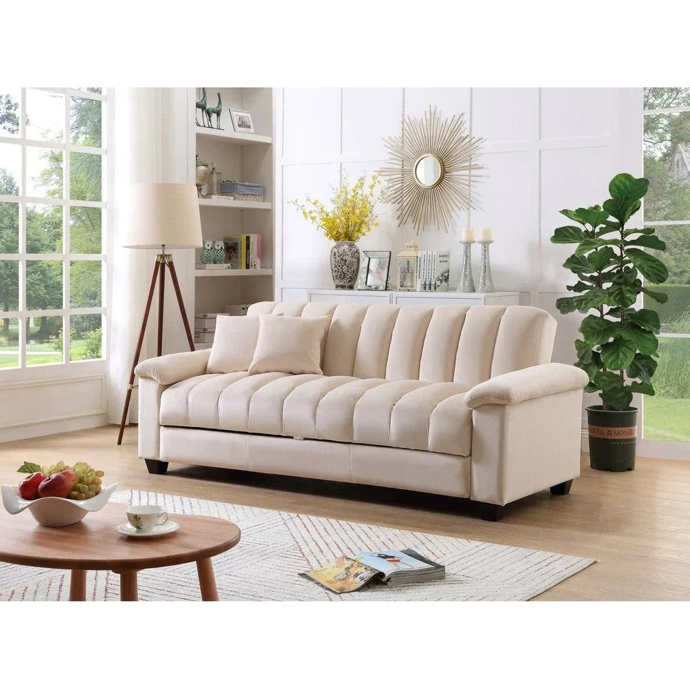 Fabric Upholstered Channel Back Living Room Convertible Sofabed