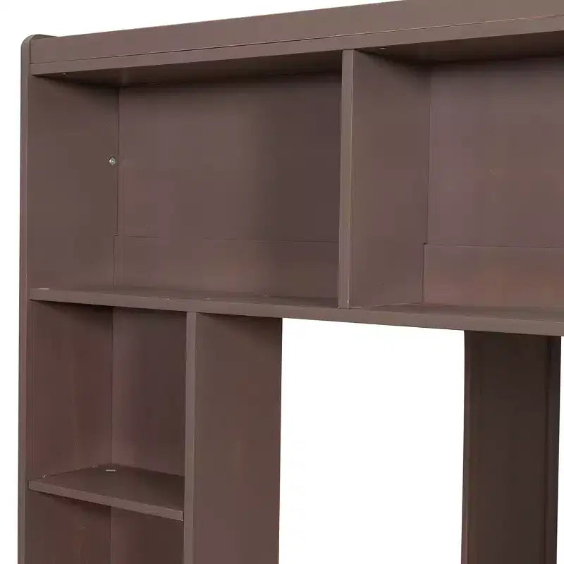 Whisen Queen Size Wooden Loft Bed Frame with Storage Cabinets and Shelves