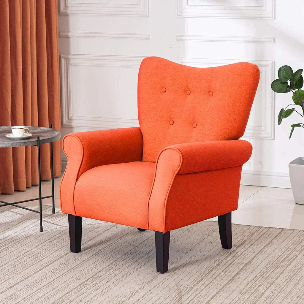 Erommy Modern Accent Chair, High Back Armchair, Upholstered Fabric Button Single Sofa with Wooden Legs for Living Room