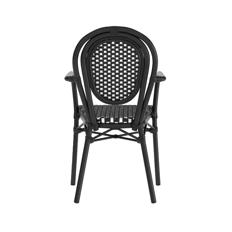 Flash Furniture 4 Pack Lourdes Indoor/Outdoor Commercial Thonet Bistro Stacking Chair with Arms, PE Rattan and Aluminum Frame