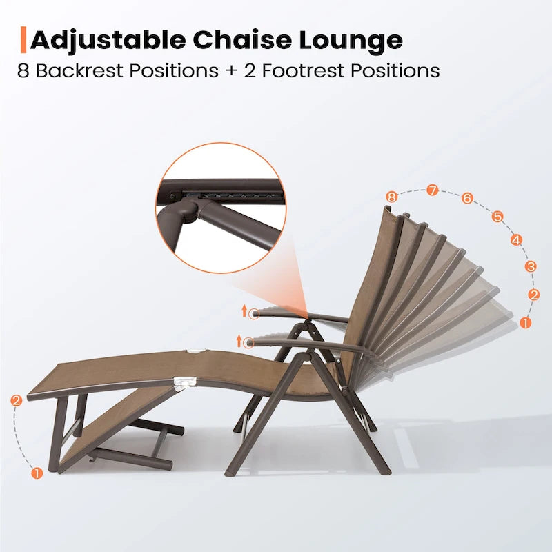 Pellebant 2PCS Adjustable Aluminum Patio Chaise Lounge Chair - N/A