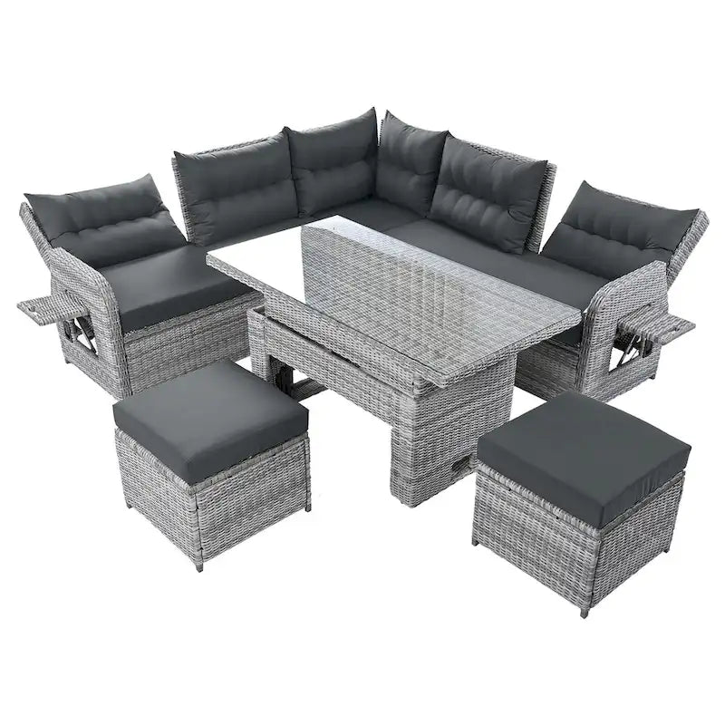 Outdoor Rattan Sectional Sofa Set with Adjustable Table & Recliners