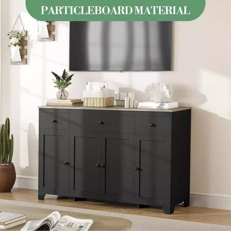 55 Sideboard Buffet Cabinet with 3 Drawers & 4 Doors, Adjustable Shelf Kitchen Storage Console for Dining Room Living Room