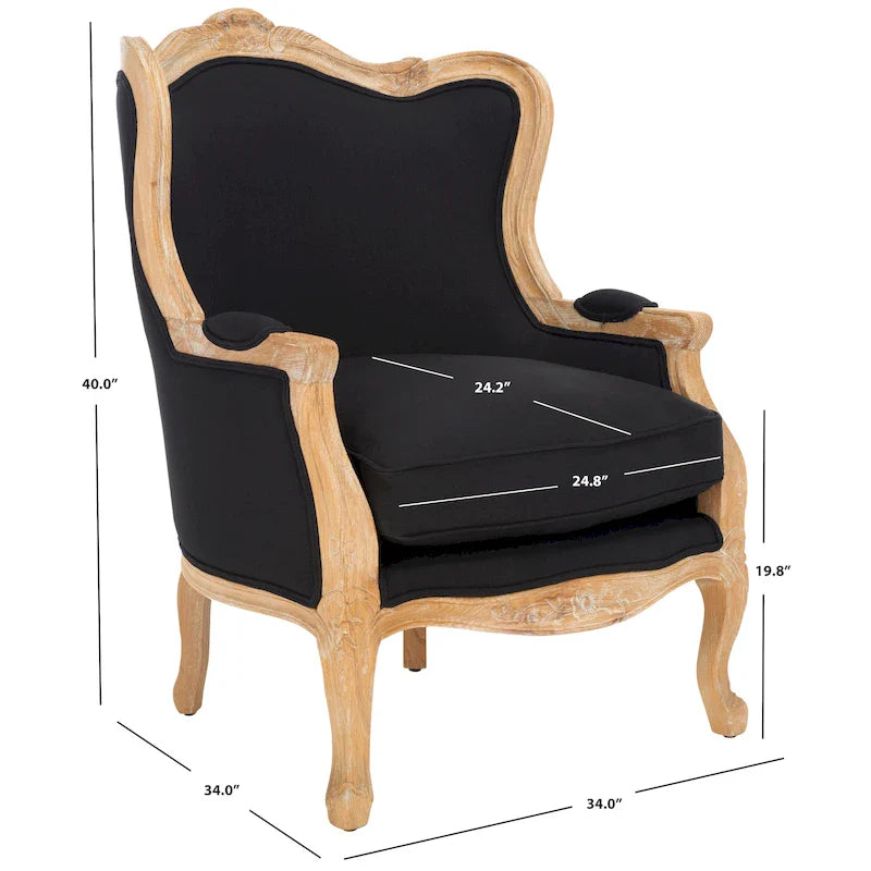 SAFAVIEH Couture Kali Oak Natural Linen Wing Chair - 34Wx34Dx40H