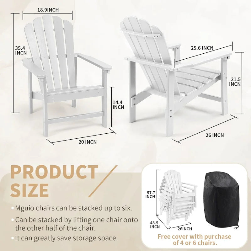 Vrakae 6 Pcs Patio HDPE All-Weather Stacking Adirondack Chair
